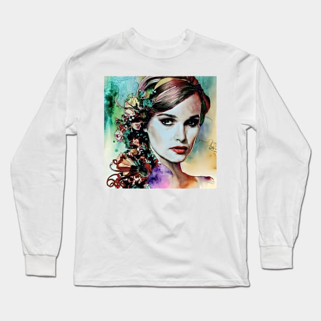 watercolor image of Natalie Long Sleeve T-Shirt by bogfl